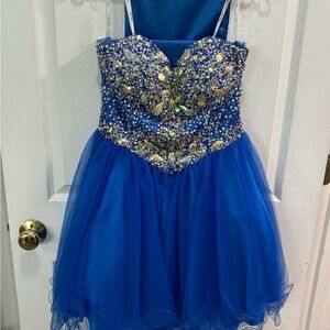 Aspeed Strapless Royal Blue Beaded Mini Dress